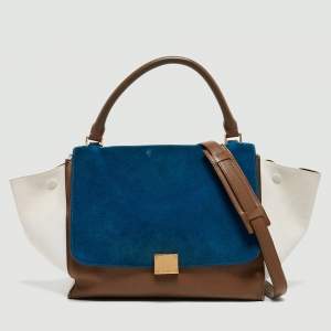 Pre Owned Celine Tri Color Leather and Suede Medium Trapeze Bag