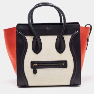 Pre Owned Celine Tri Color Leather and Canvas Mini Luggage Tote