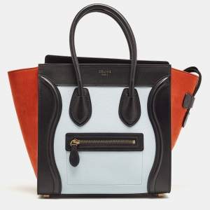 Pre Owned Celine Tri Color Nubuck and Leather Micro Luggage Tote