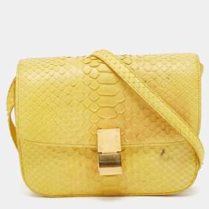 Pre Owned Celine Yellow Python Medium Classic Box Bag