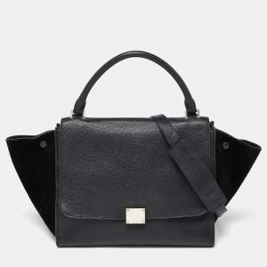 Celine Black Leather and Suede Medium Trapeze Bag
