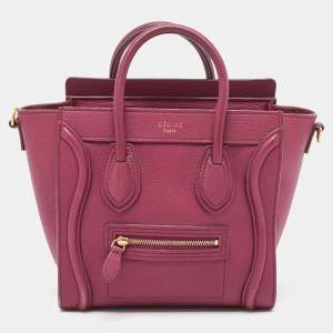 Pre Owned Celine Burgundy Leather Nano Luggage Tote Bag