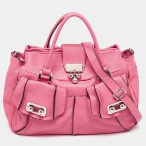 Pre Owned Celine Fuchsia Leather Blossom Satchel