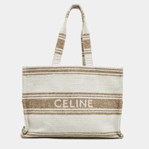 Pre Owned Celine Beige/Brown Striped Jacquard Cabas Thais Tote