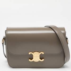 Celine Grey Leather Triomphe Shoulder Bag