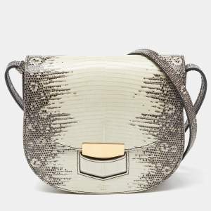 Pre Owned Celine Cream/Black Lizard Small Trotteur Crossbody Bag