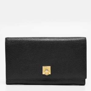 Pre Owned Celine Black Leather Flap Continental Wallet 