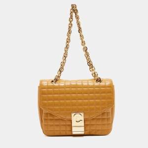 Pre Owned Celine Tan Quilted Leather Small C Flap Bag