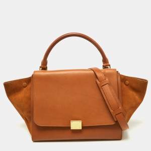 Celine Tan Leather and Suede Medium Trapeze Bag