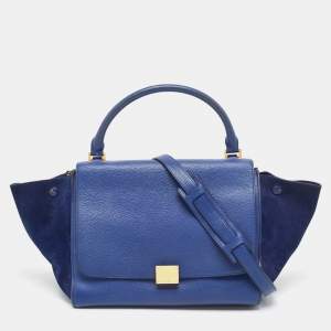 Celine Blue Leather and Suede Medium Trapeze Bag