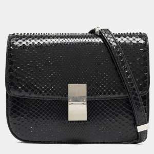 Celine Black Python Medium Classic Box Shoulder Bag