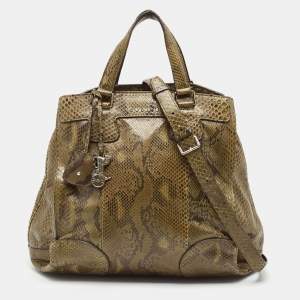 Pre Owned Celine Olive Green Python Charm Tote