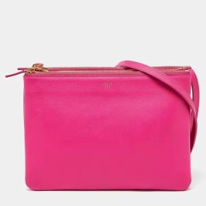 Pre Owned Celine Pink Leather Large Trio Zip Crossbody Bag