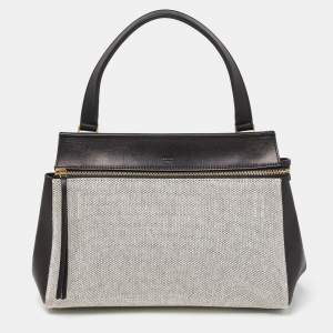 Céline Black/Off White Canvas and Leather Small Edge Bag