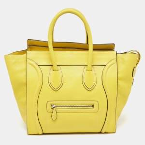 Pre Owned Celine Yellow Leather Mini Luggage Tote