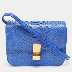 Pre Owned Celine Blue Python Medium Classic Box Bag