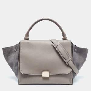 Celine Grey Leather and Suede Medium Trapeze Bag