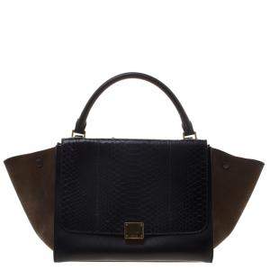 Pre Owned Celine Black/Brown Python/Leather and Suede Medium Trapeze Bag