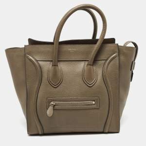 Pre Owned Celine Olive Green Leather Mini Luggage Tote