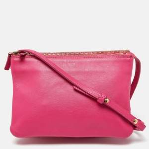 Pre Owned Celine Pink Leather Small Trio Crossbody Bag 