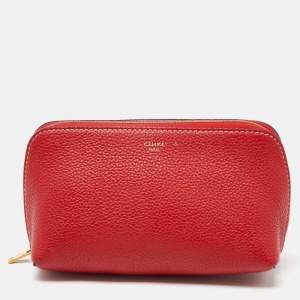 Celine Red Leather Cosmetic Pouch