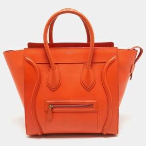 Pre Owned Celine Orange Leather Mini Luggage Tote