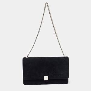 Pre Owned Celine Black Suede and Leather Medium Case Chain Flap Shoulder Bag