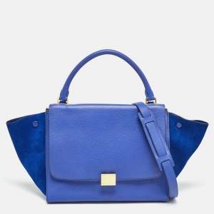 Celine Blue Leather and Suede Medium Trapeze Bag