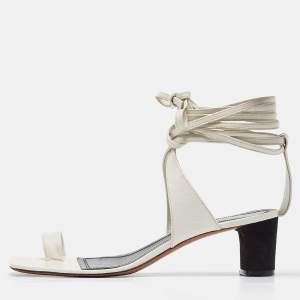 Celine White Leather Toe Ring Ankle Wrap Sandals Size 37.5