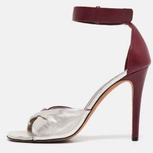 Celine Burgundy/Silver Leather Ankle Strap Sandals Size 38