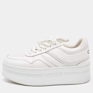 Pre Owned Celine White Leather Platform Lace Up Sneakers Size 38
