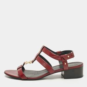 Celine Burgundy Leather Triomphe Ankle Strap Sandals Size 38