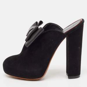 Celine Black Leather and Suede Phoebe Philo Bow Mules Size 37