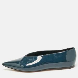 Celine Blue Patent Leather V neck Ballet Flats Size 37.5