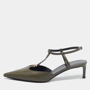 Celine Green Leather  Pointed Toe Ankle Strap Pumps Size 37