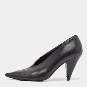 Celine Black Leather V Cut Pointed Toe Pumps Size 39