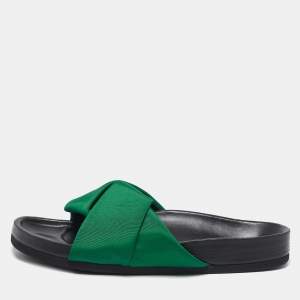 Celine Green Canvas Crisscross Flat Slide Size 40