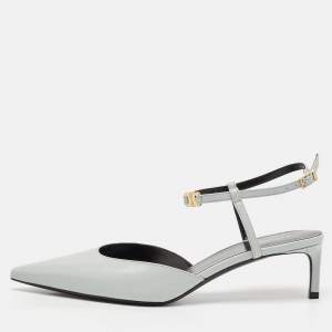 Pre Owned Celine Blue Leather Pointed Toe Slingback Pumps Size 37