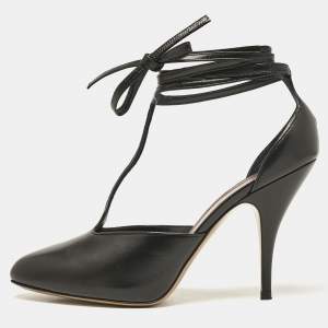 Celine Black Leather Ankle Wrap Pumps Size 37.5