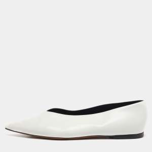 Pre Owned Celine White Leather V-Neck Ballet Flats Size 38.5