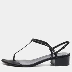 Celine Black Leather Studded T-Strap Sandals Size 39.5