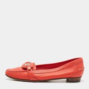Celine Orange Leather Logo Loafer Ballet Flats Size 39