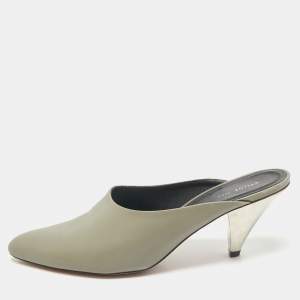 Celine Grey Leather Pointed Toe  Mules Size 37.5