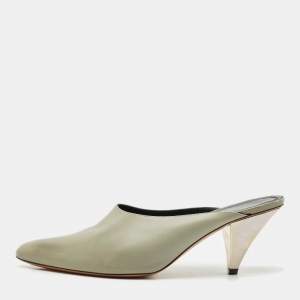 Celine Light Grey Leather Pointed Toe Mules Size 40