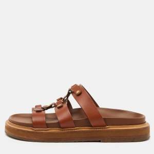 Celine Brown Leather Tippi Slide Sandals Size 39
