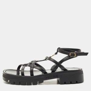 Pre Owned Celine Black Leather Clea Triomphe Strappy Sandals Size 38