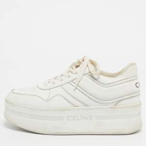 Pre Owned Celine White Leather Platform Lace Up Sneakers Size 39