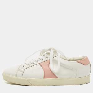 Pre Owned Celine White/Pink Leather Triomphe Low Top Sneakers Size 36
