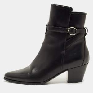 Pre Owned Celine Black Leather Block Heel Ankle Boots Size 37