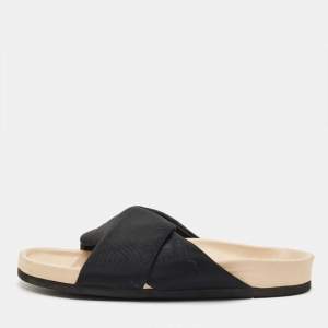 Pre Owned Celine Black/Beige Canvas Twist Flat Slide Size 40